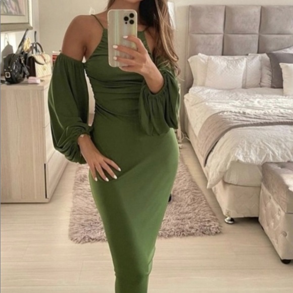 ZARA GREEN MIDI DRESS - Picture 4 of 16